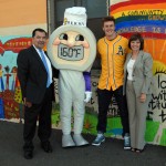 Joining "Thermy" for a photo-op are FSIS Administrator Al Almanza, Oakland A's rookie Mark Canha, and CDFA Secretary Karen Ross