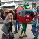 The California Fresh mascot posing for photos with fans