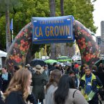 A crowd of Ag Day visitors with umbrellas