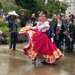 Charros dancing and lassoing in the rain